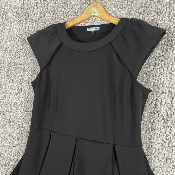 CYNTHIA Rowley Cocktail Dress Fit and Flare Black Cap Sleeve Side Zip Women's XL - Picture 4 of 10